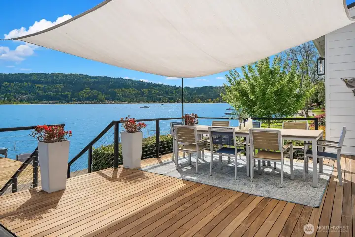 Wide and welcoming ipe stairs connect the dock with al fresco living.