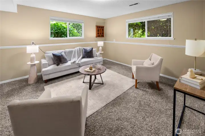 Downstairs entertainment Room. Rec-Room. Daylight finished basement.