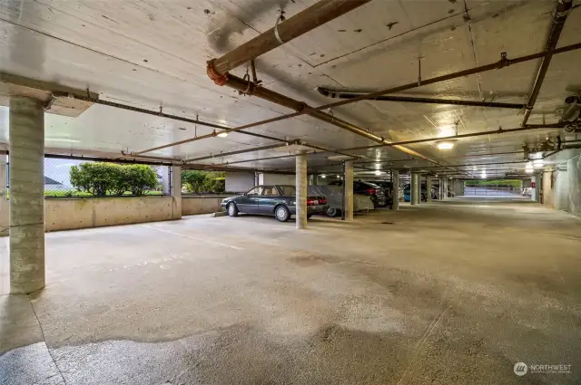 These two parking spots to the left of the secure garage