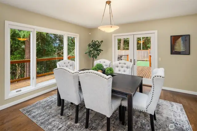 Host parties with ease in the roomy open dining area.