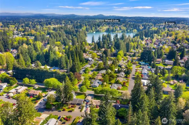 Ward Lake is to the south