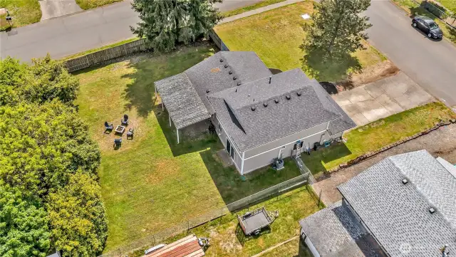 Aerial View of house and front/back lawnscape
