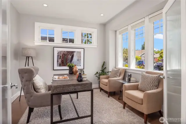 In addition to four legit bedrooms, there is this fantastic office with double French door entry and lots of windows.