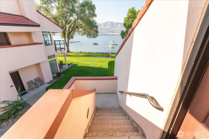 Stairs that lead you to unit #3-6