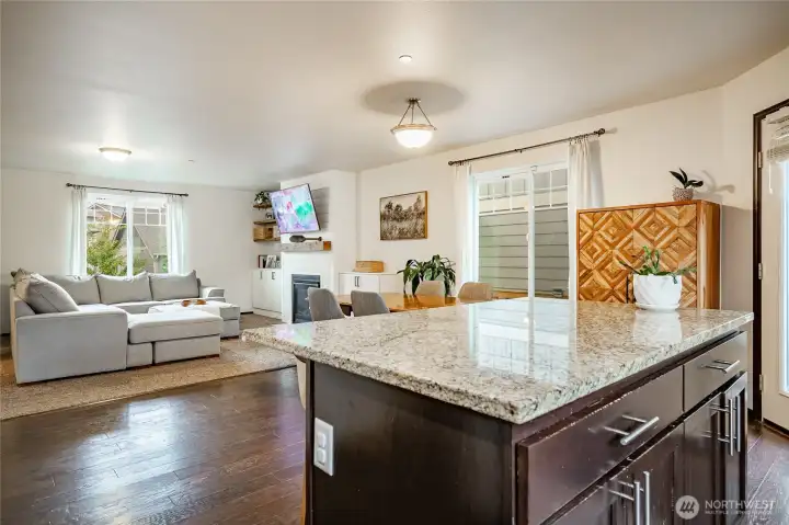 View of open Floor Plan kitchen to living room