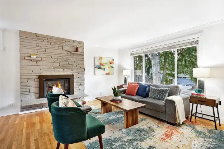 A picture window brings in brilliant natural light.