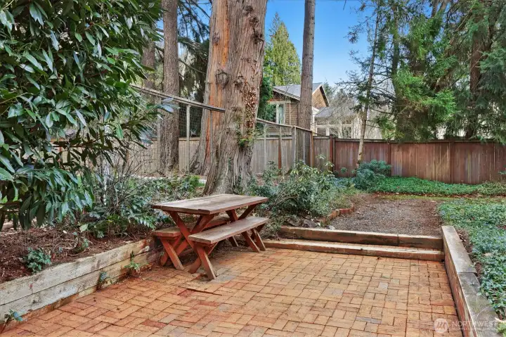 A second patio in the back yard is ready for picnics or a fire pit.