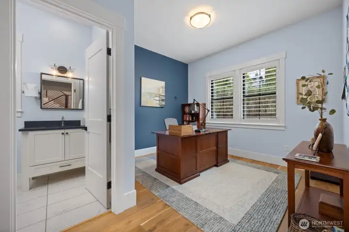 The office/den is a great option for a secondary primary suite.