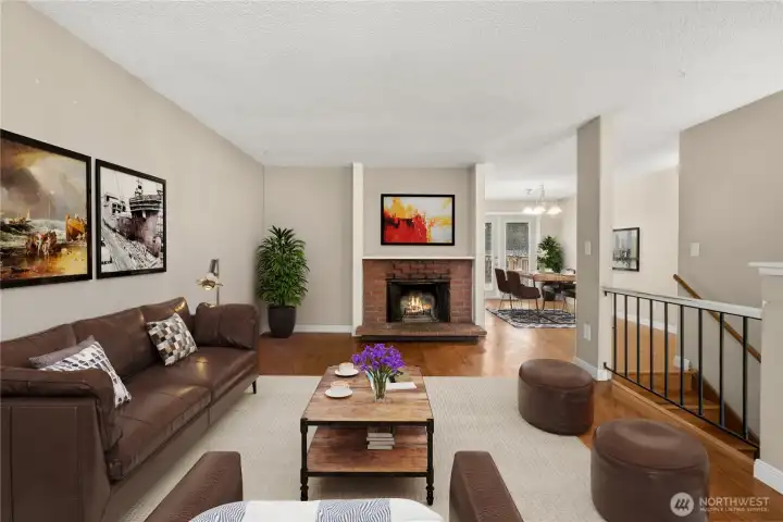 Virtually staged living and dining rooms.