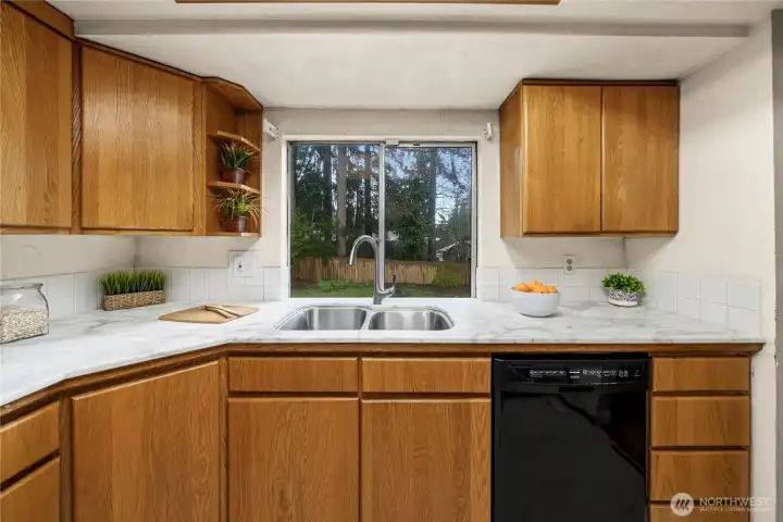 Although smaller in size, there are still plenty of counters and cabinets for all your cooking needs.