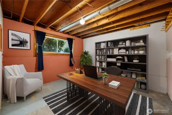 Virtually staged as an office.