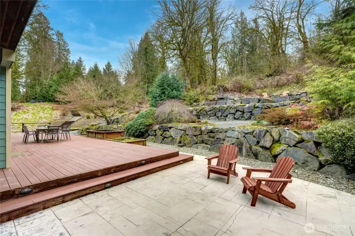 Relax and enjoy the solitude.  Admire the rock terraces, stamped concrete and beautiful landscaping.