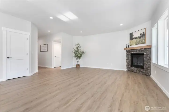 The gas fireplace lends warmth and a cozy feel.
