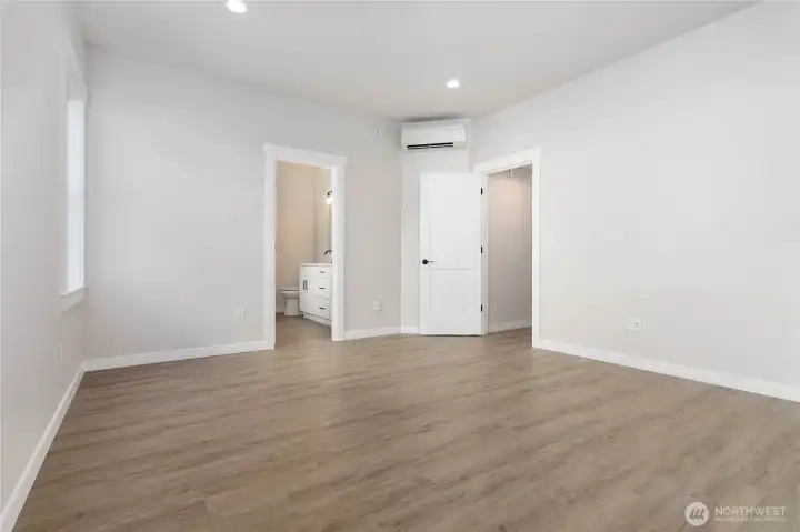 The primary bedroom is located on the main floor.