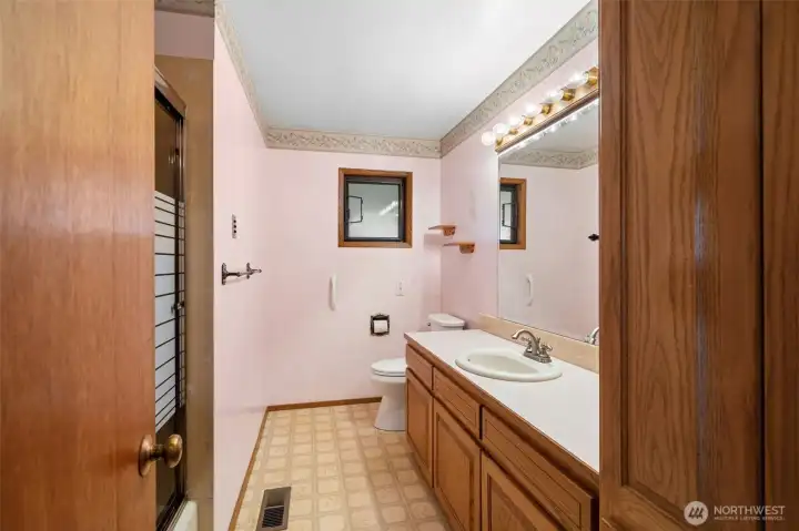 Generous size bathroom.
