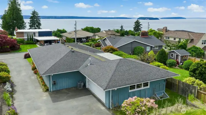 Oversized garage has lots of storage space.