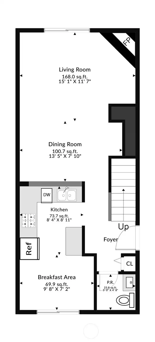Main floor with kitchen, living room, half bath, gas fireplace, breakfast nook, and dining area. Step out onto the patio or deck. Main floor with kitchen, living room, half bath, gas fireplace, breakfast nook, and dining area. Step out onto the patio or deck.