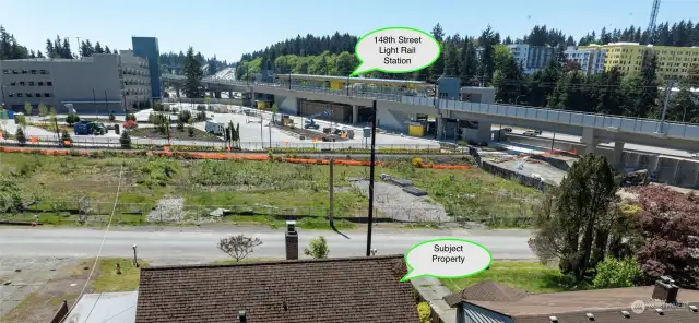 ground level view of the light rail station and the light rail station