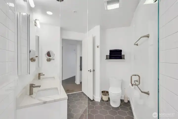 Looking from the primary bath shower out