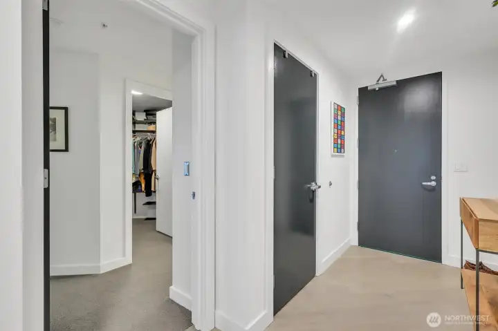 Looking from the entry hall to the front door. Notice the coat closet for extra storage and room for shoe rack