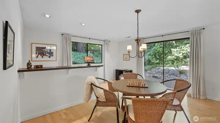 This lower level entertainer’s haven offers plenty of space for games, dining, or casual gatherings.