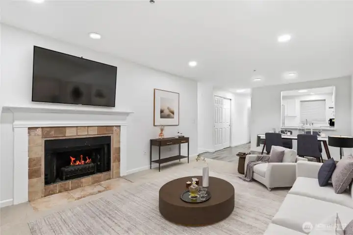 Wood burning fireplace.