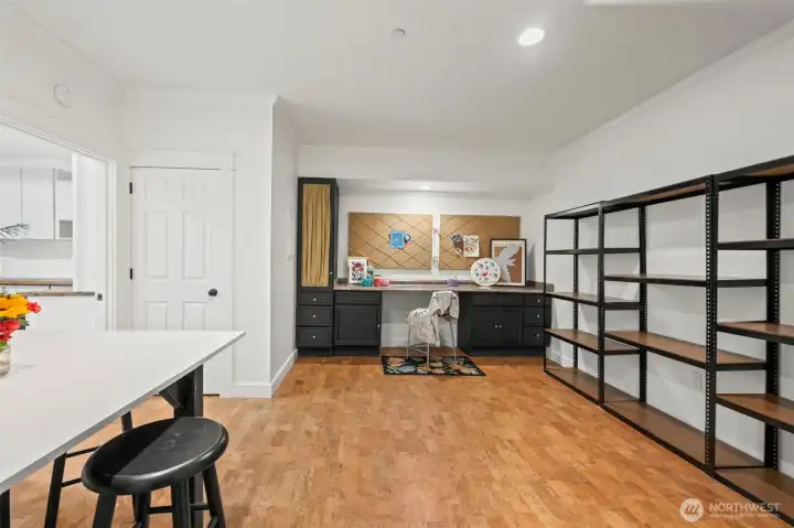 Large basement crafting room for all your projects, big or small.  Sewing, painting, modeling, or just storage; How will you use this room?