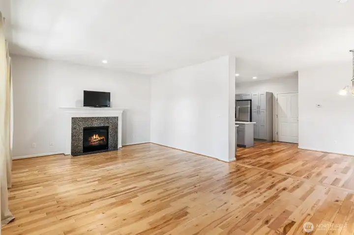 Large living room with gas fireplace