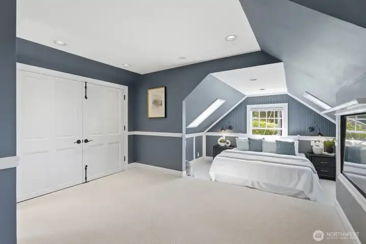 Plenty of space for a king-sized bed, a sitting area, and storage - plus the TV is on a swivel arm so you always have the right angle.