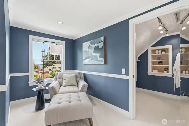 On a clear day, you have a peekaboo view of Puget Sound from this sitting area!