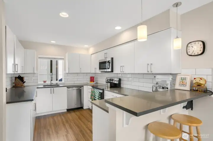 Large kitchen with plenty of storage.