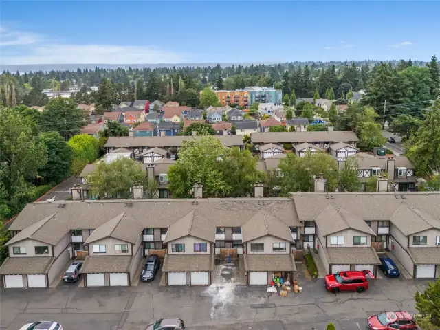 View of the neighborhood.  Puget Sound is off in the distance.