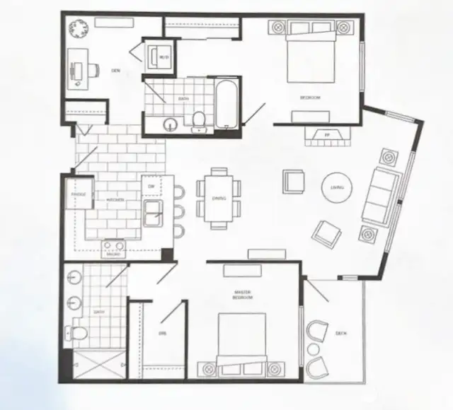Great floor plan.  2 separate ensuites + a den/office.  Covered balcony too!