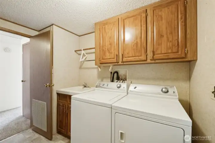 Laundry room with utility sink and back door
