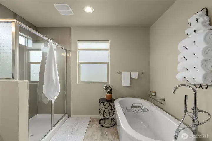 Freestanding tub and walk in shower