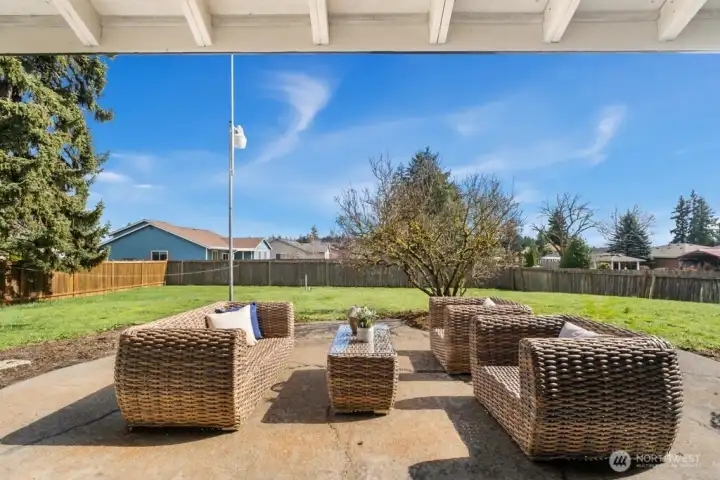 Magnificent fenced yard perfect for entertaining, BBQing, pets and playtime