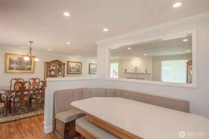 Enjoy casual meals in custom built breakfast nook. Be sure to look at the built in storage and bench on wheels Enjoy casual meals in custom built breakfast nook. Be sure to look at the built in storage and bench on wheels