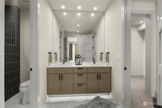Every bathroom shines with under cabinet lighting.