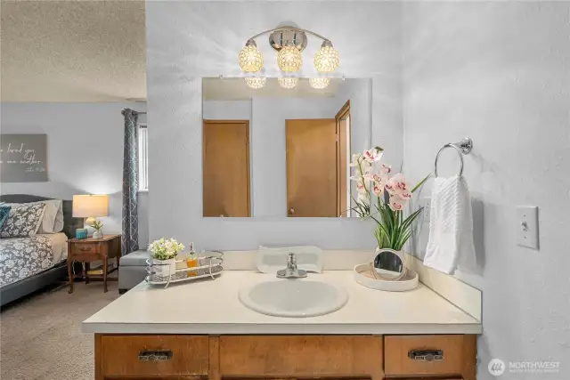 Large vanity with plenty of counter and cabinet space!