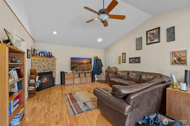 family room with propane fireplace