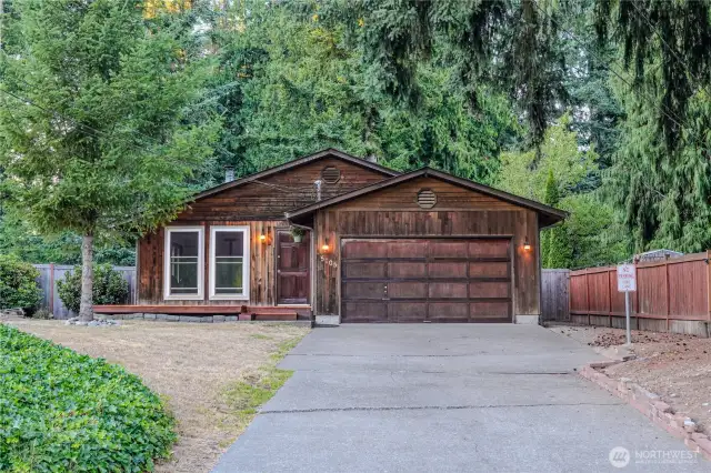 NEW stained garage and front door and deck