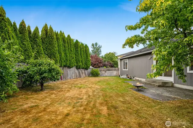Several fruit trees are featured to the left in this photo.
