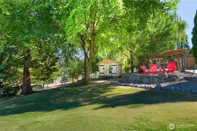 Studio/Office, zip line, chicken coop, and garden