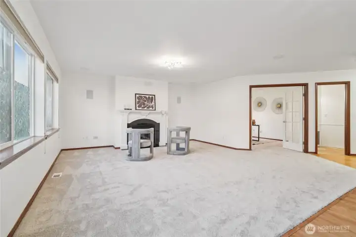 Family Room showing Office/Den and bathroom doors
