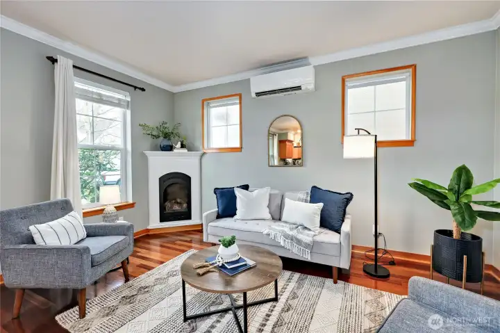 Living room with cozy gas fireplace
