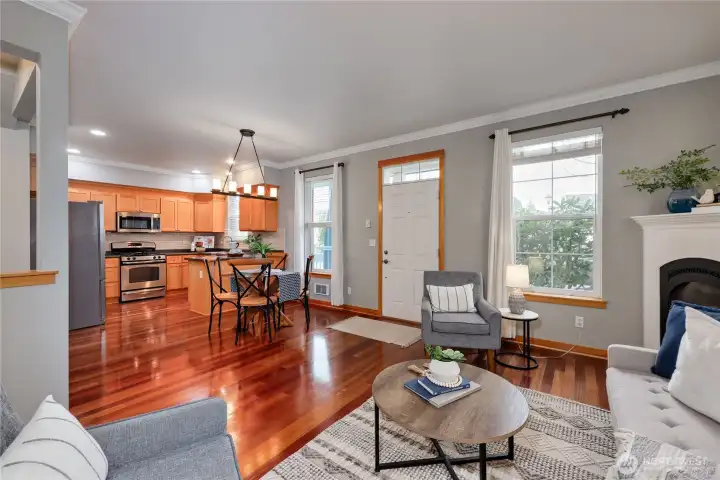 Living room looking into the kitchen