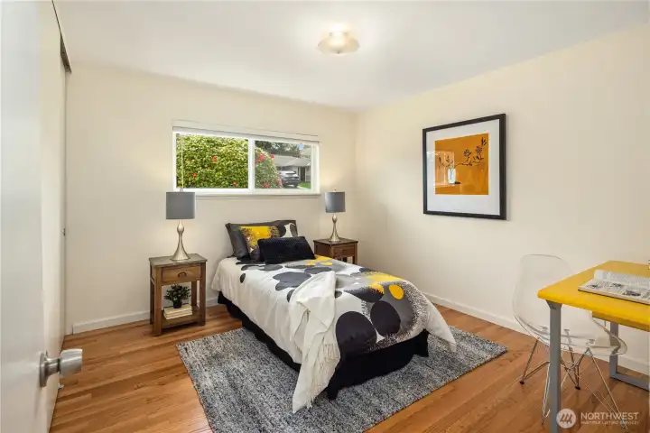 Second bedroom, also with oak hardwood floors.
