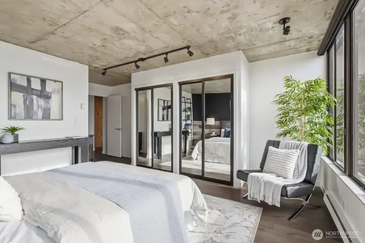 Plenty of space for a king-sized bed in here! Large closets throughout the unit (plus an extra storage unit in the basement) ensure everything has its place.