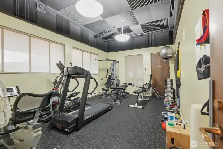 No need for a gym membership when you have a fitness center right at home.