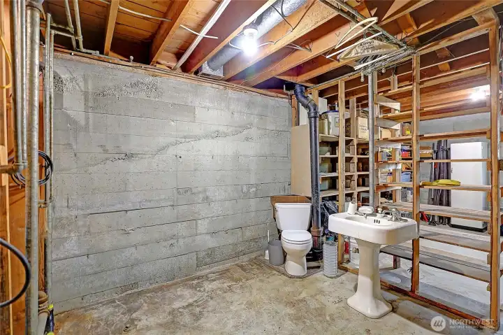Half bath needs finishing good for 66 years.